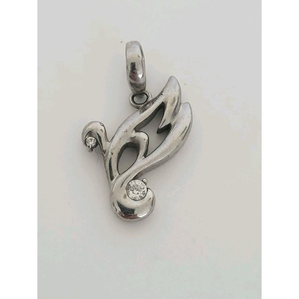 Unbranded Pendant Necklace With Clear Swirl Righstones 1" Silver Quality